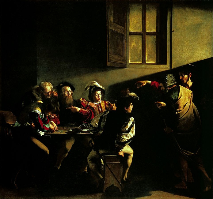 Caravaggio, La vocazione di San Matteo, 1599-1600, Cappella Contarelli, San Luigi dei Francesi, Roma