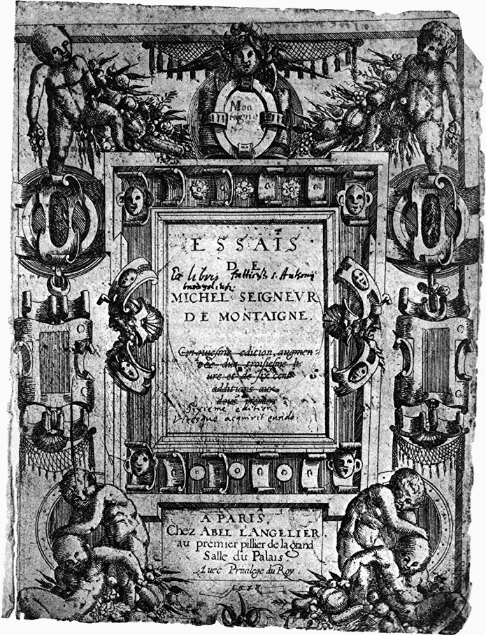 I Saggi di Montaigne, frontespizio di una prima edizione del 1588