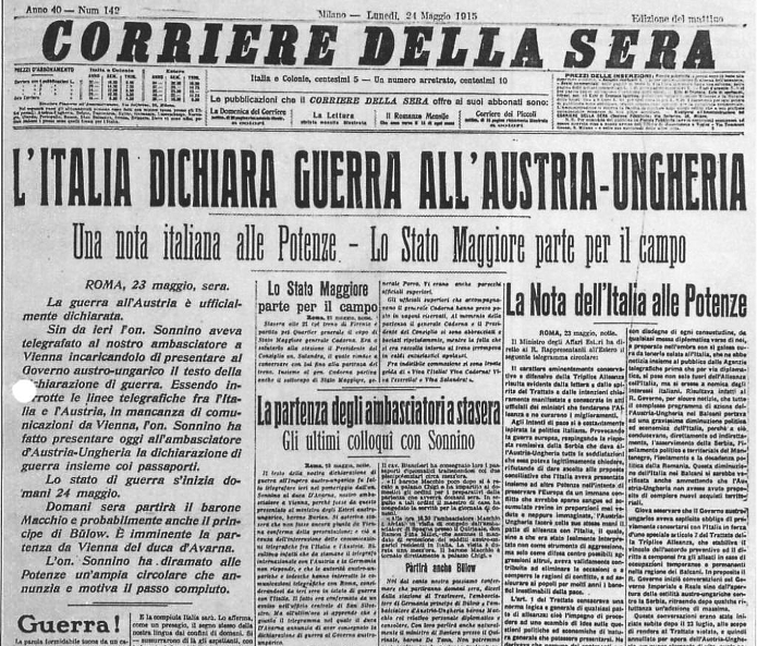  L’annuncio dell’entrata in guerra dell’Italia nel 24 maggio 1915 
