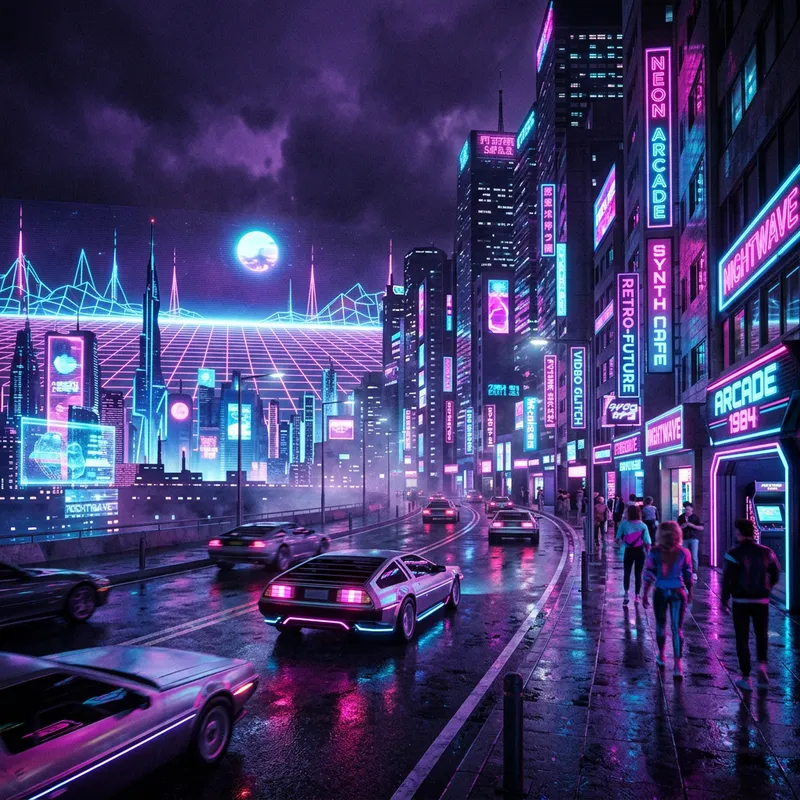 Futuri vaporwave. Immagine creata con IA: fonte Easy-Peasy.AI