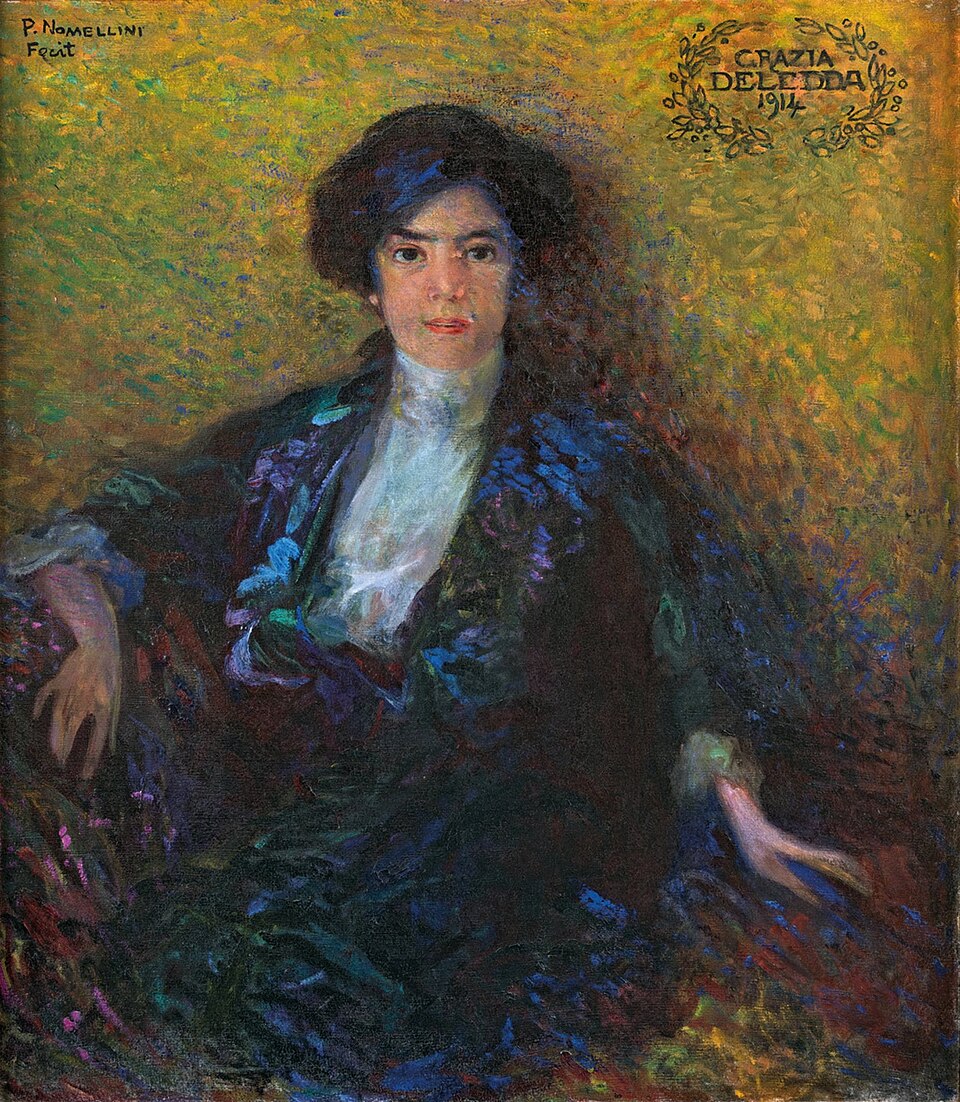 Ritratto di Grazia Deledda, di Plinio Nomellini, 1914. Uffizi. Foto Public Domain.