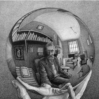 Escher, mano con sfera riflettente, 1935